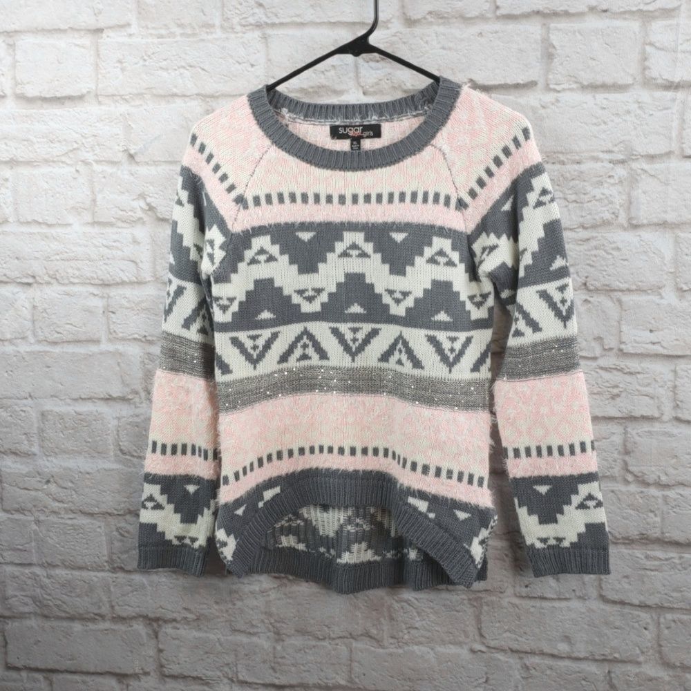 Sugar Rush Girls Pink and Gray Sweater  XL